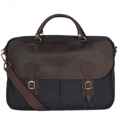 Barbour Wax Leather Briefcase Navy