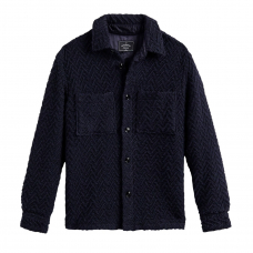 Portuguese Flannel Knitted Herringbone Overshirt Navy