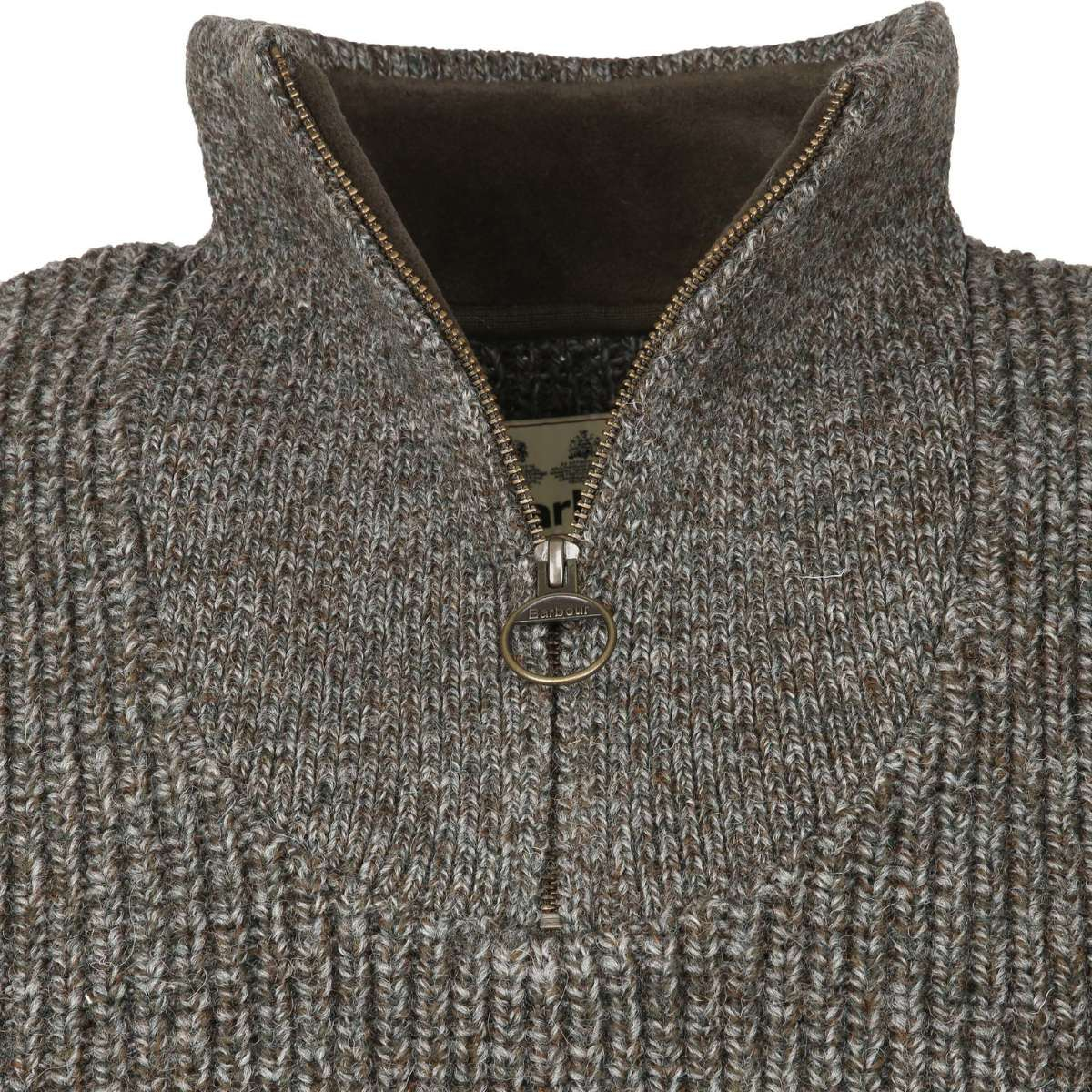 Barbour New Tyne Half Zip Knitted Jumper Derby Tweed, trui gemaakt van premium lamswol.