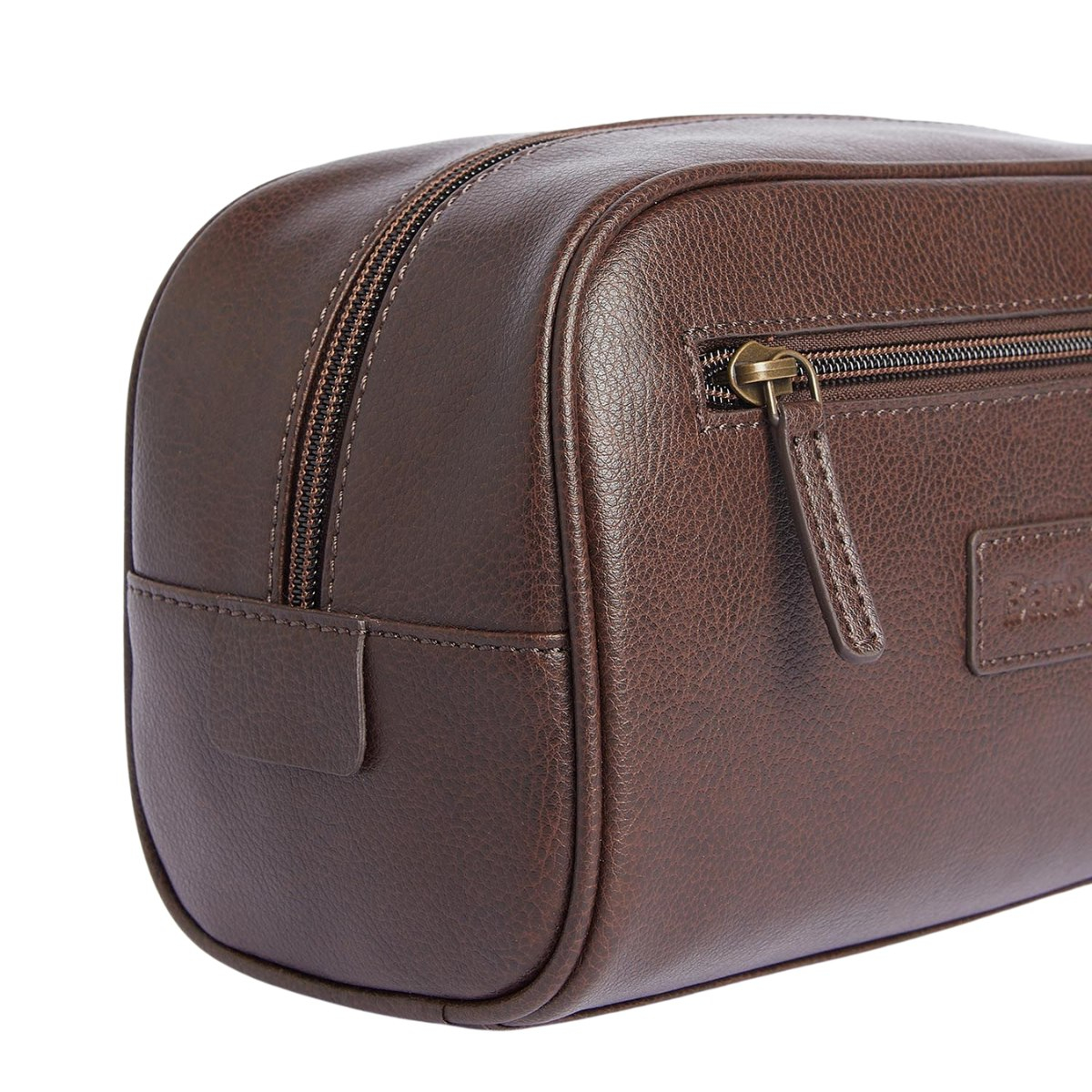 Barbour Leather Wash Bag Dark Brown, luxury leather, stylish design, perfect for organized travel