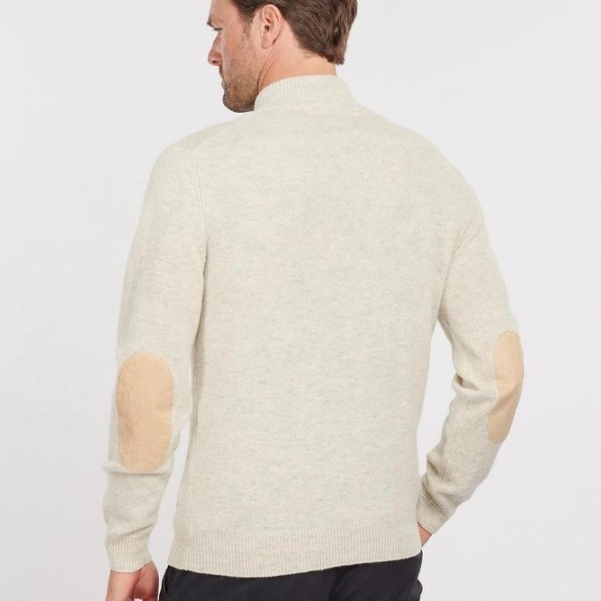 Barbour Patch Half Button Lambswool Sweater Pearl, Klassiek ruitmotief maakt deze trui bijzonder