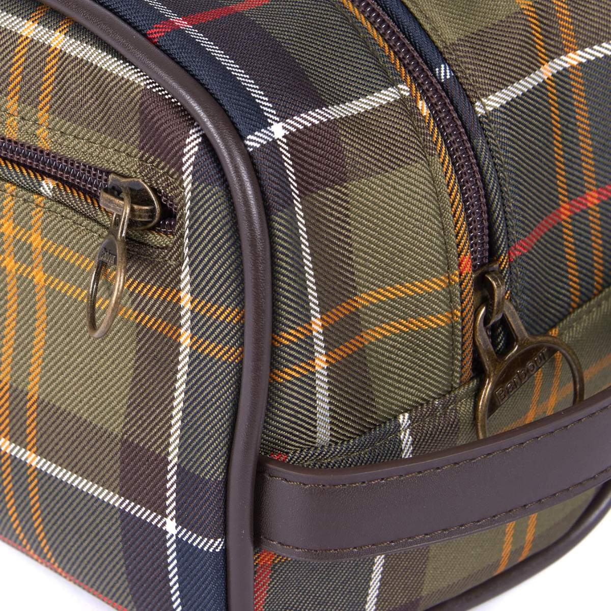 Barbour Leather & Tartan Wash Bag Classic Tartan, luxury, stylish design, perfect for organized travel