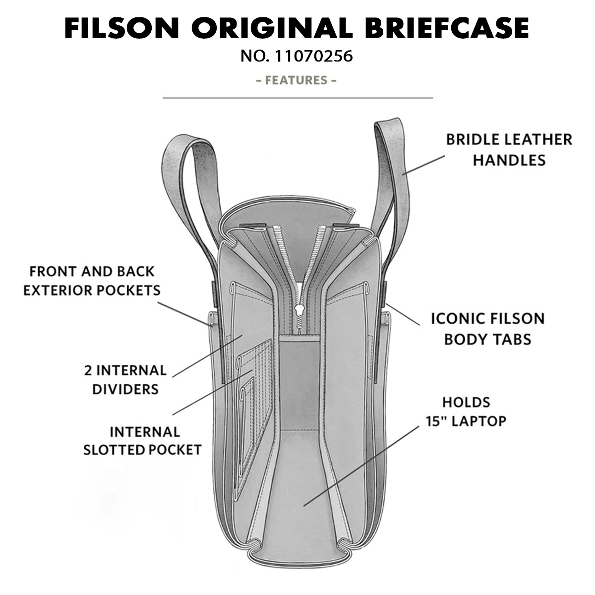 Filson Original Briefcase 11070256 Cinder, features
