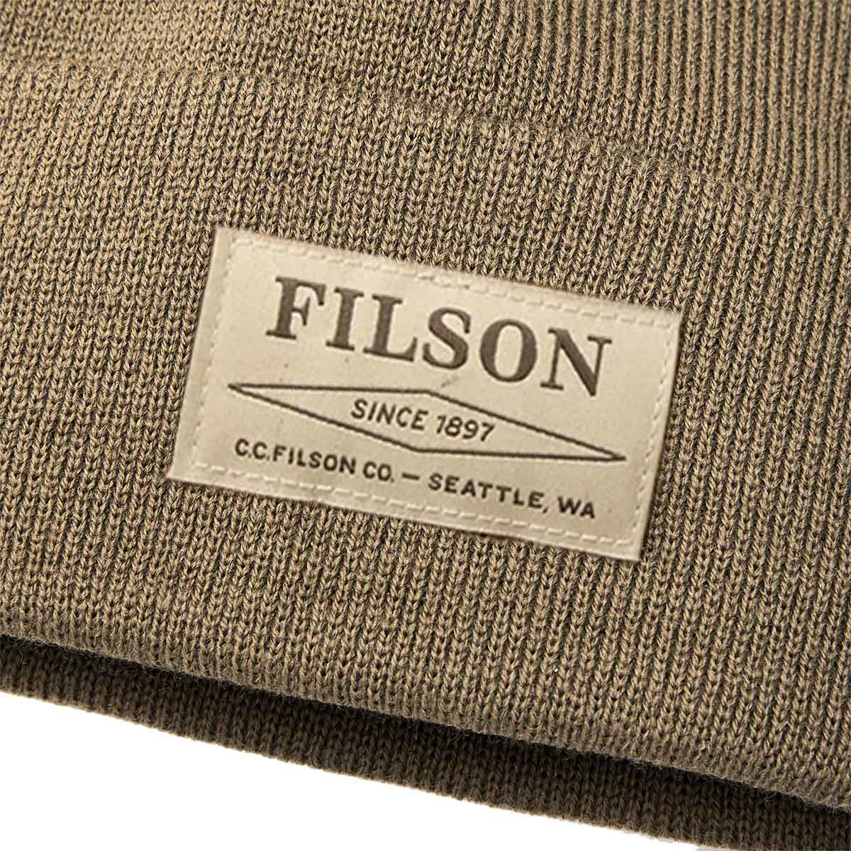 Filson Ballard Watch Cap Dark Mushroom Beanie, logo