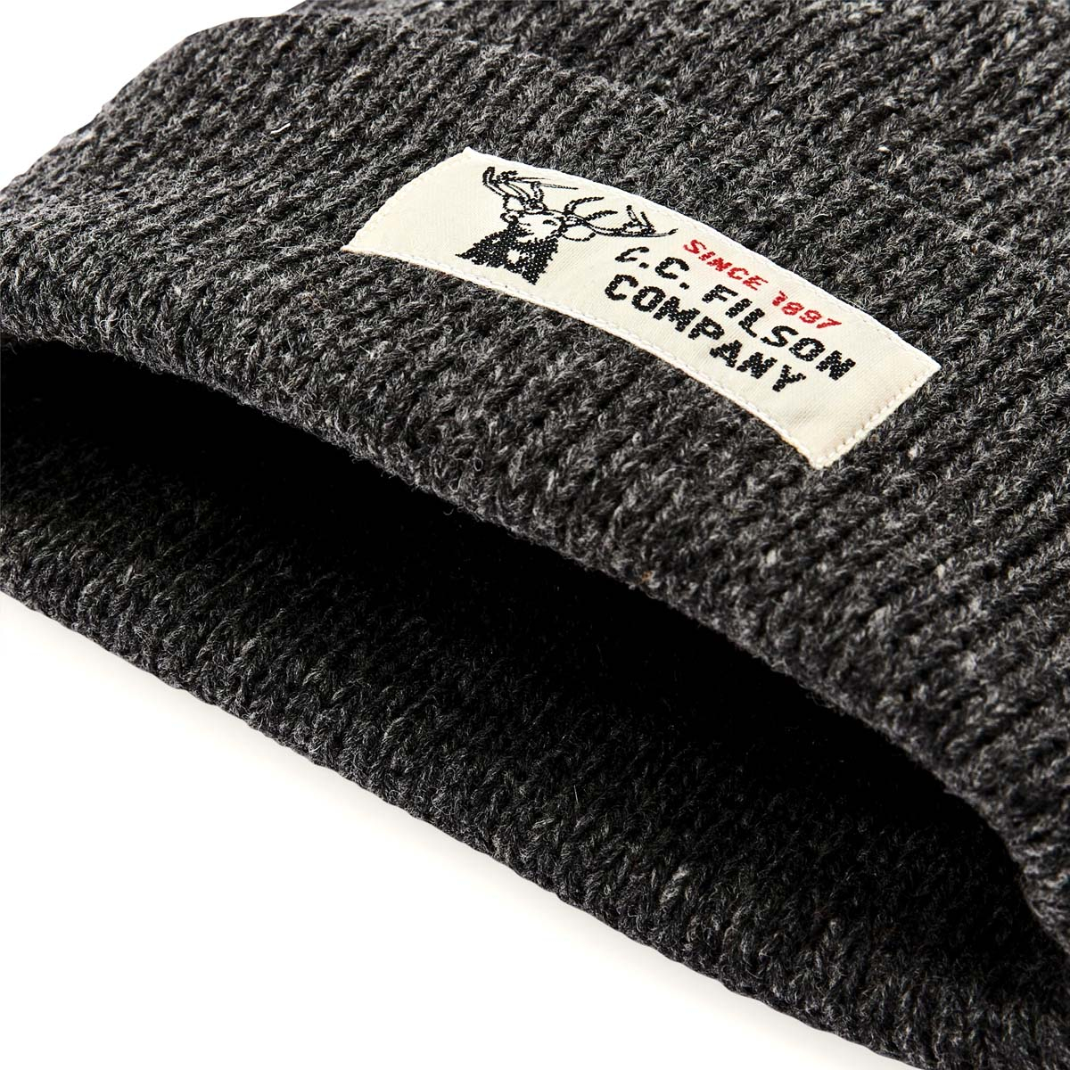 Filson Lined Ragg Wool Beanie Charcoal Black, houdt je hoofd en oren warm