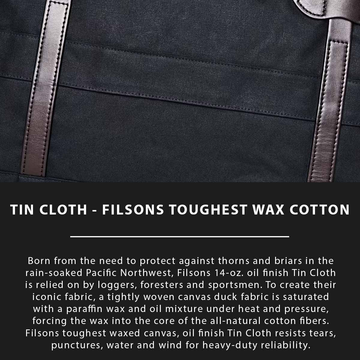 Filson 48-Hour Tin Cloth Duffle Bag Navy, Tin Cloth uitgelegd