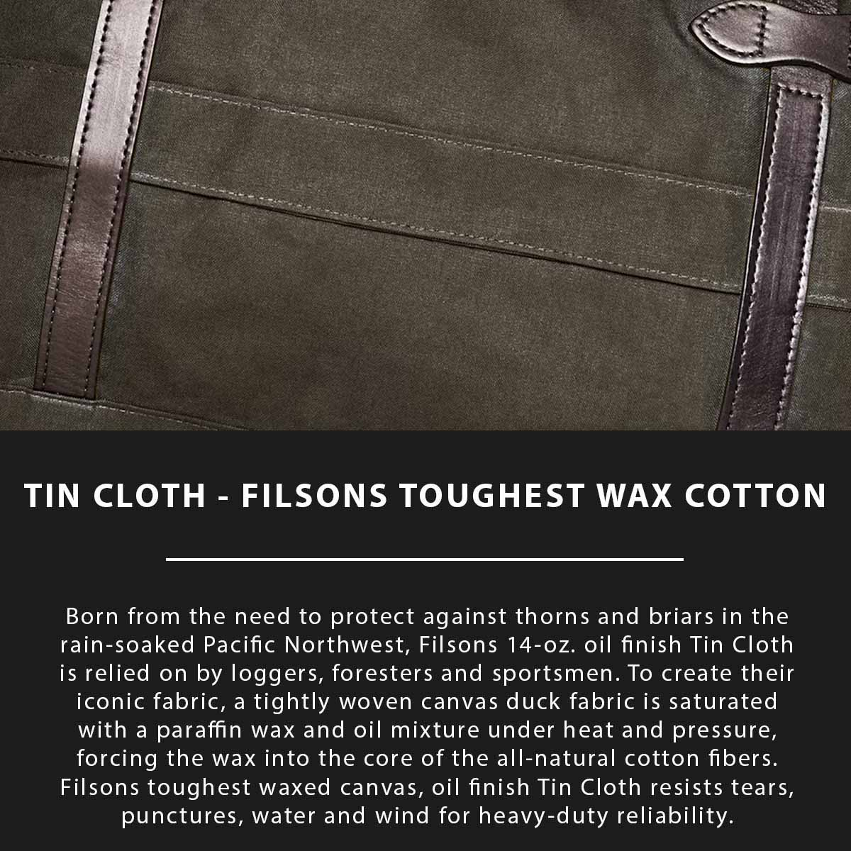 Filson 48-Hour Tin Cloth Duffle Bag Otter Green, Tin Cloth uitgelegd