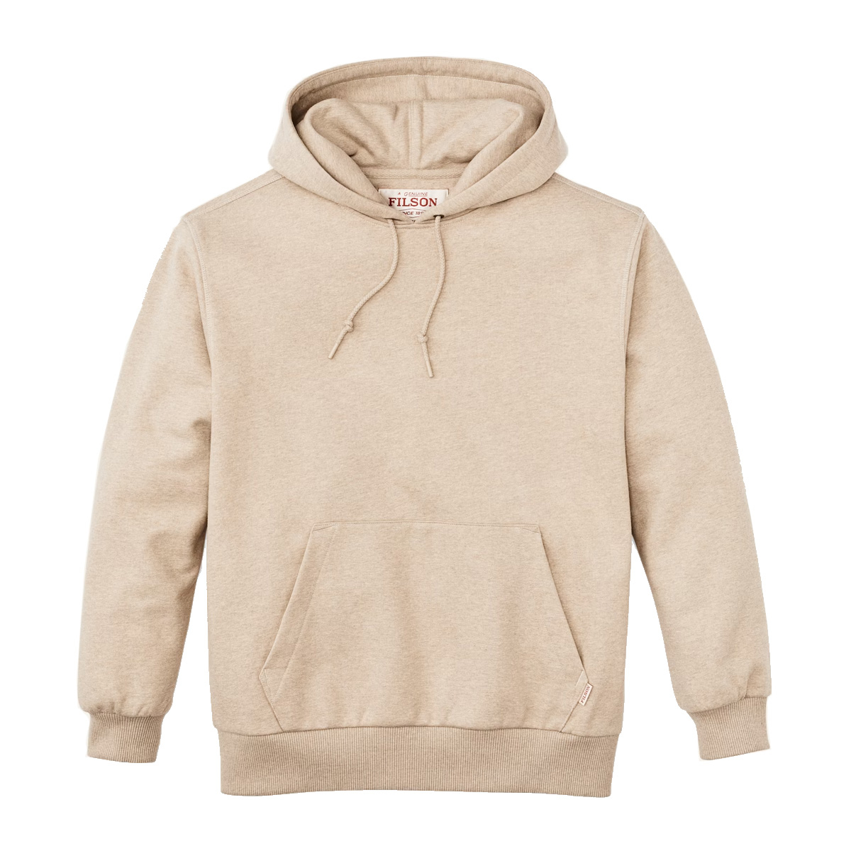 Filson Prospector Hoodie Oatmeal Heather, een koel-weer basic voor de lange termijn, gemaakt van stevig 13-oz. fleece