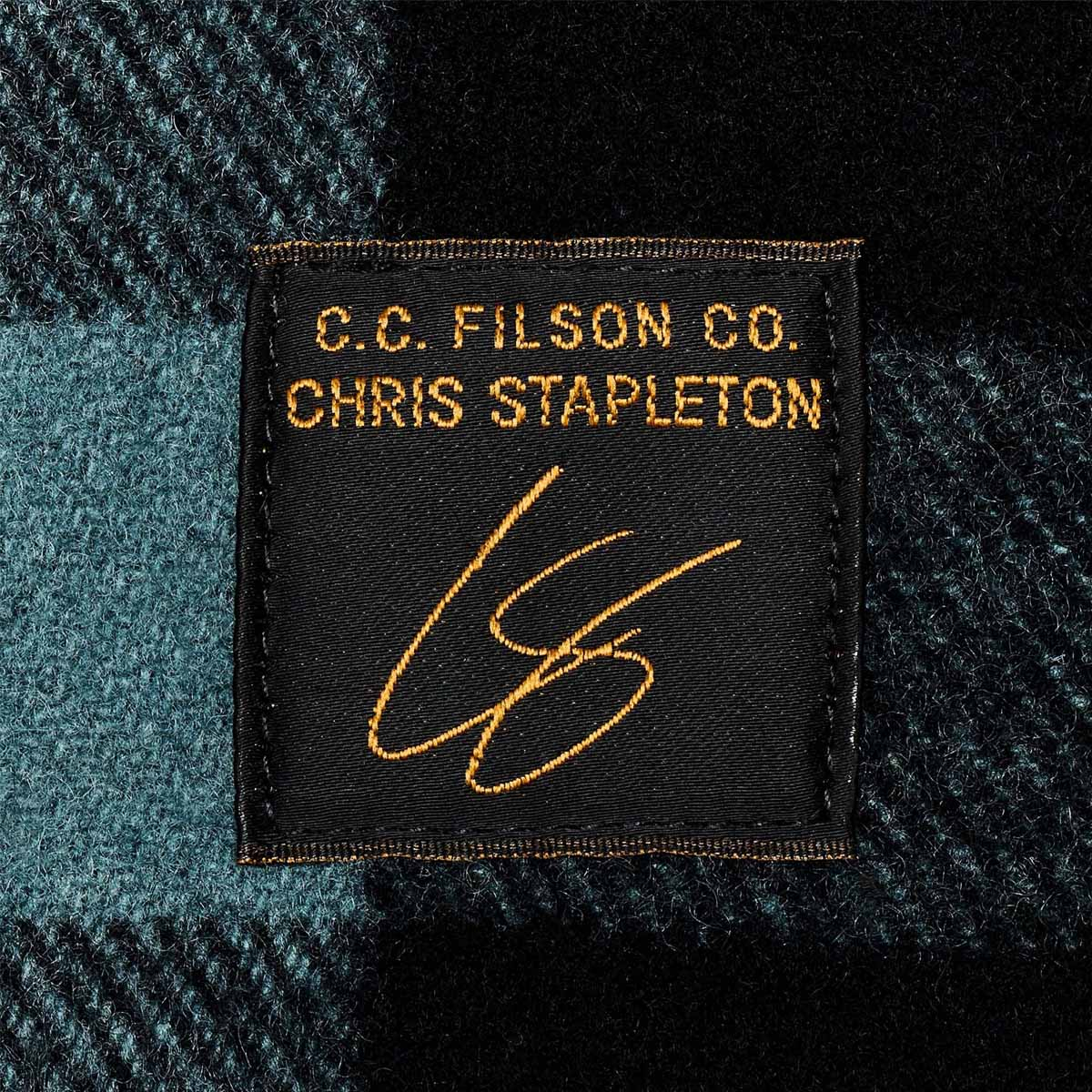 Filson Mackinaw Wool Cruiser Jacket Faded Blue/Black Heritage, Chris Stapleton's handtekening op logo