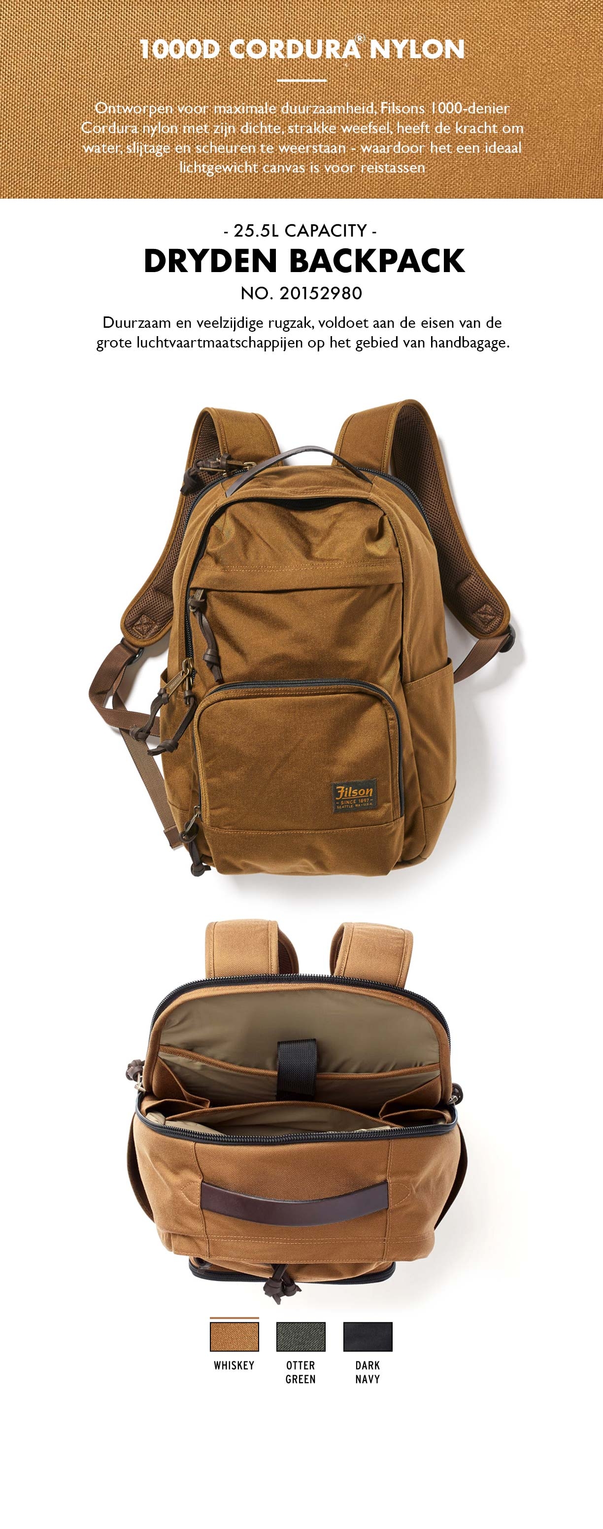 Filson Dryden Backpack Whiskey Product-informatie