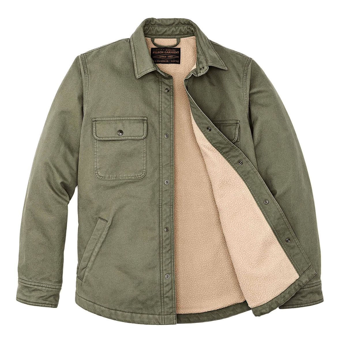 Filson Fleece Lined Jac-Shirt Service Green, kan dienen als licht jack of zwaar shirt