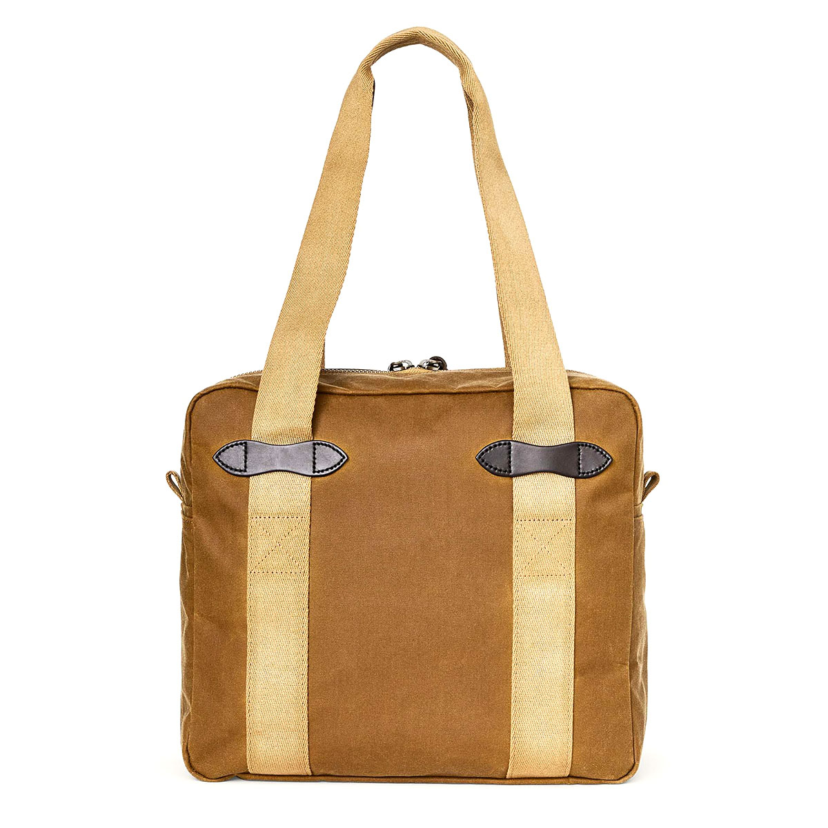 Filson Tin Cloth Tote Bag With Zipper Dark Tan, een klassiek ogende shopper ontworpen voor het gemakkelijk meenemen van spullen