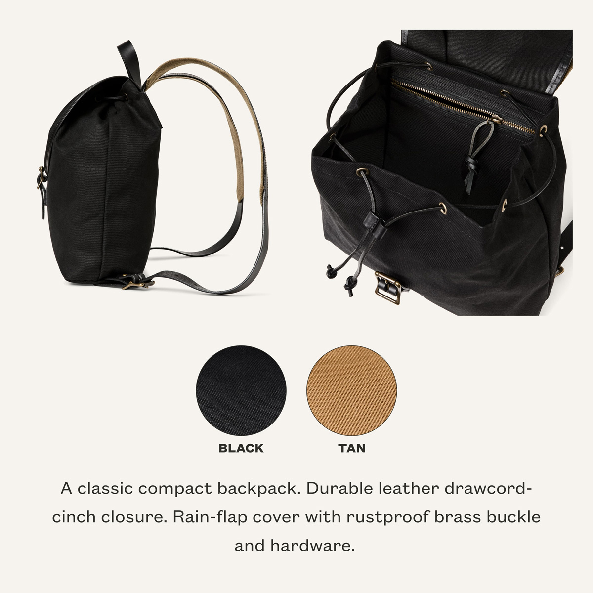 Filson Rugged Twill Drawstring Backpack Black is super stevig en ideaal voor kleine spullen die je graag bij je hebt als je onderweg bent