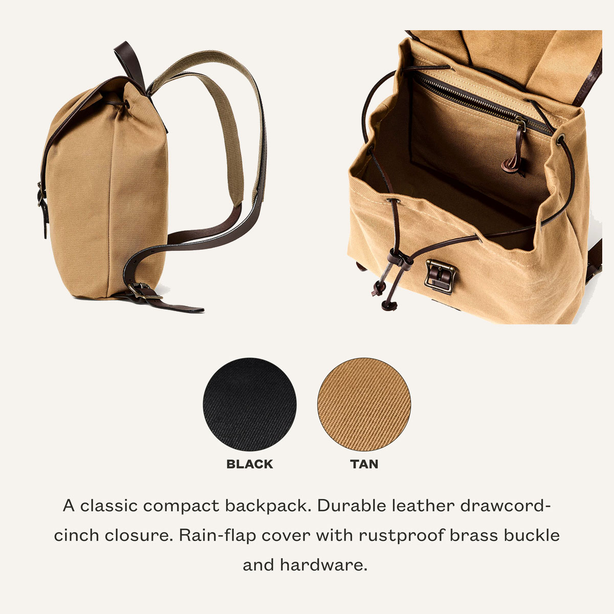 Filson Rugged Twill Drawstring Backpack Tan is super stevig en ideaal voor kleine spullen die je graag bij je hebt als je onderweg bent