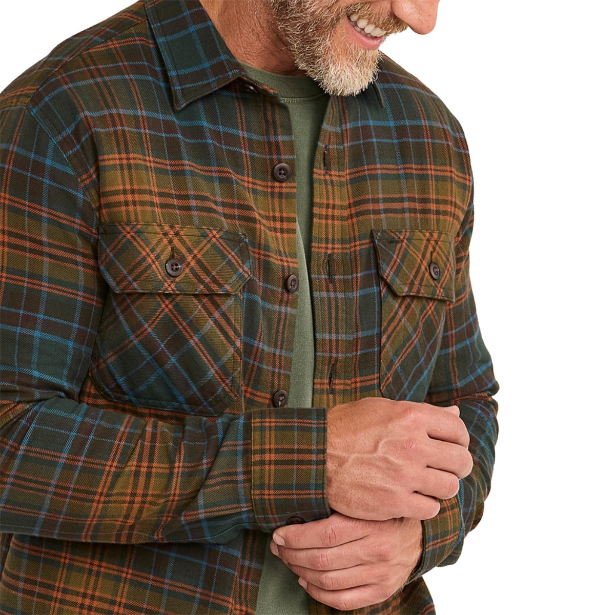 Pendleton Burnside Flannel Shirt Olive-Blue-Rust Plaid, extra softness perfect for the winter season