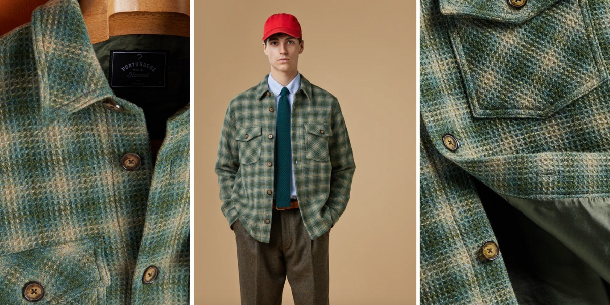 Portuguese Flannel Waffle Overshirt Green, vervaardigd door meesterambachtslieden in de oude steden van Noord-Portugal