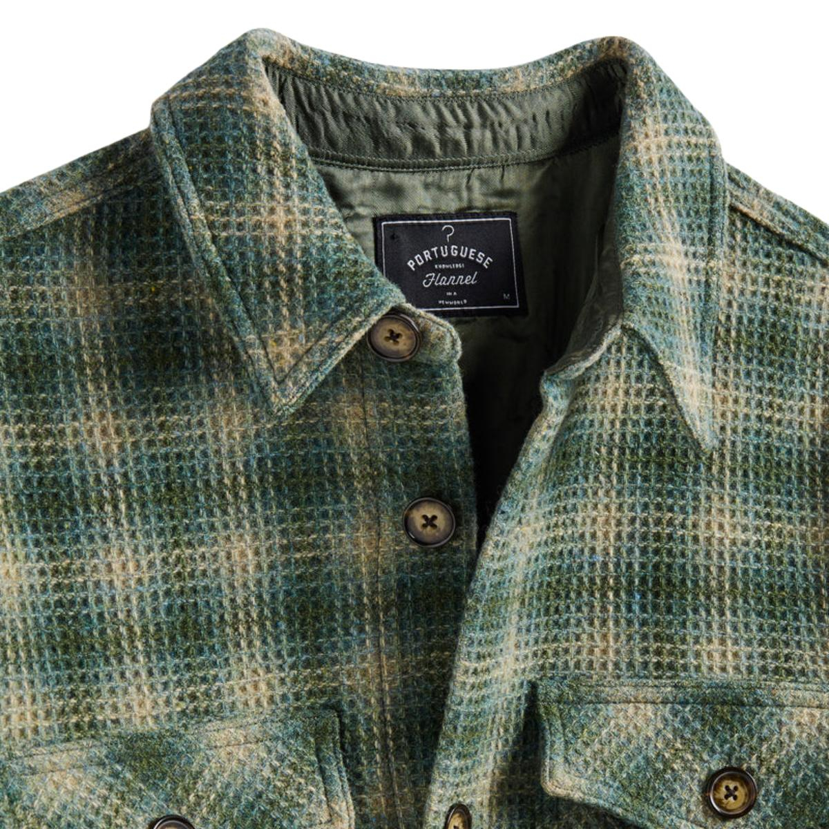 Portuguese Flannel Waffle Overshirt Green, gemaakt van de fijnste exclusieve stoffen