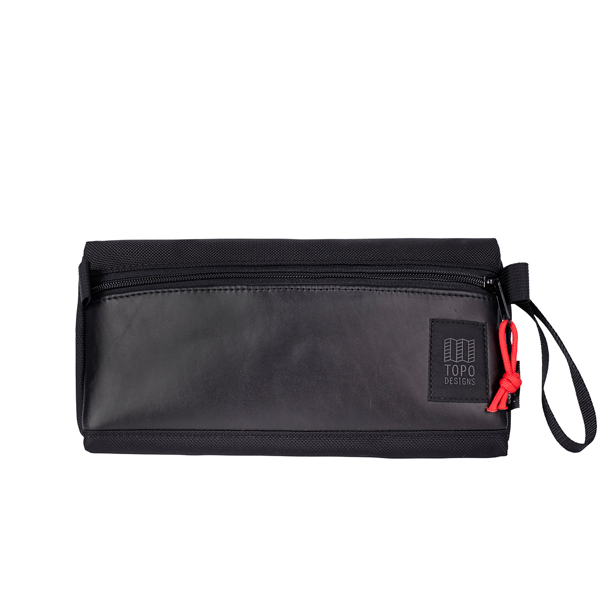 Topo Designs Dopp Kit Ballistic Black/Black Leather, waterbestendig, voor compact reizen, ook te gebruiken als accessoire opbergtas