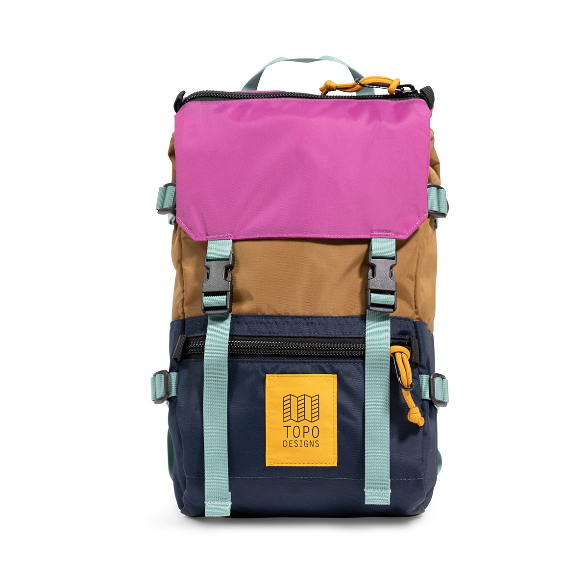 Topo Designs Rover Pack Mini Dark Khaki/Navy, statement-makende rugtas met de perfecte maat om boodschappen mee te doen of mee te nemen tijdens een wandeling