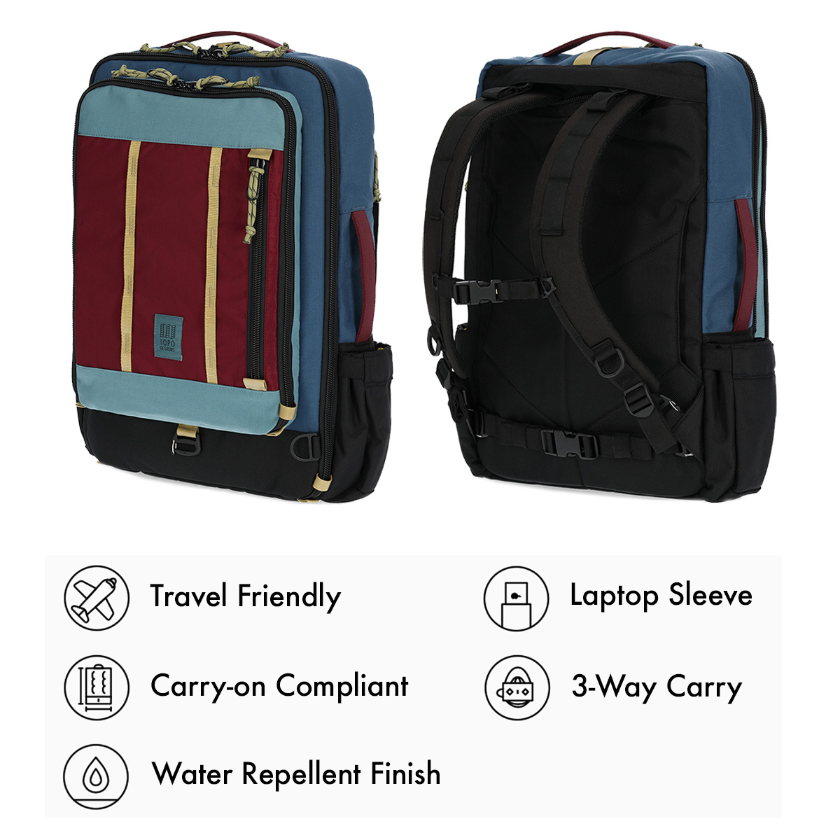 Topo Designs Global Travel Bag 30L Dark Denim/Burgundy, the-most-versatile-travel-bag